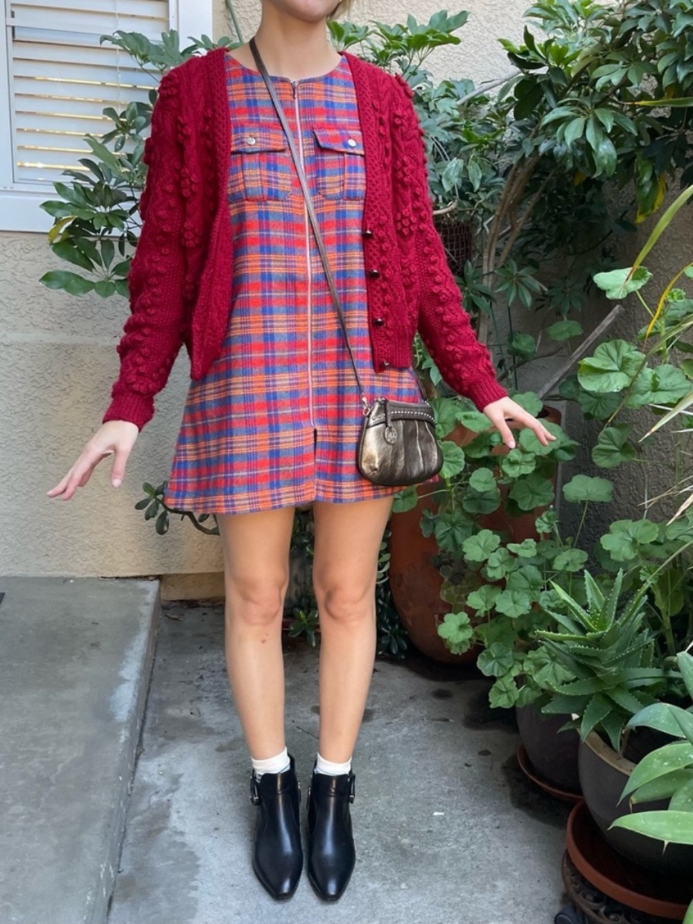 Vintage 70’s Plaid Zip-Front Mini Dress in Red, Blue & Orange